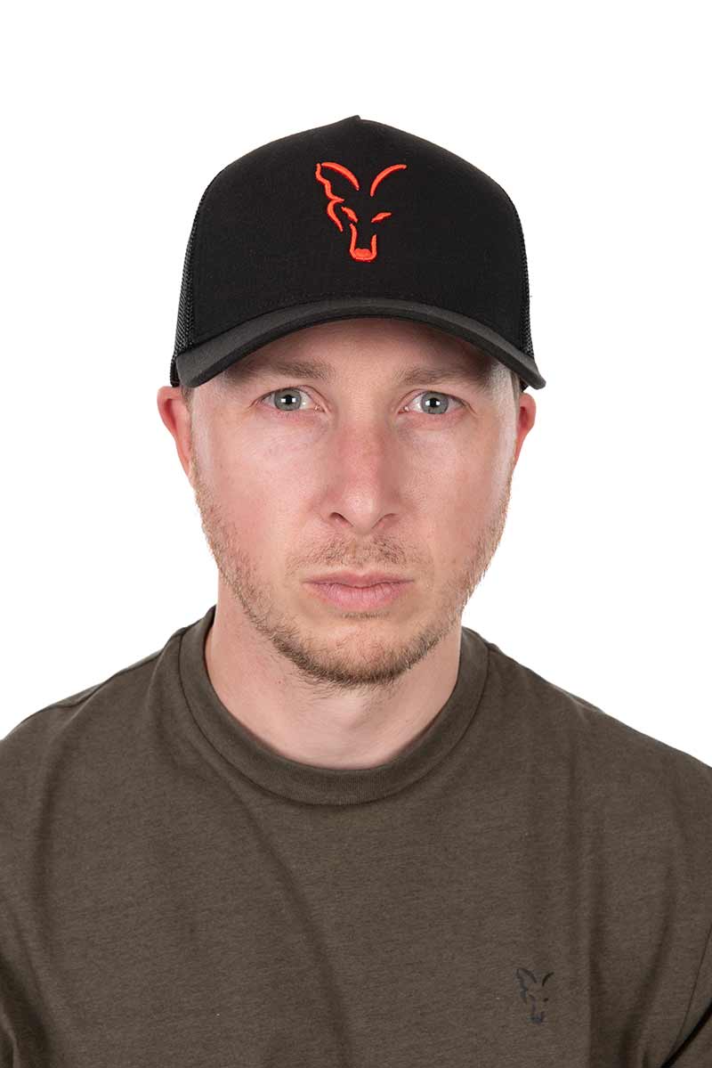 Gorra Fox Trucker Negro - Naranja - Tienda Carpfishing