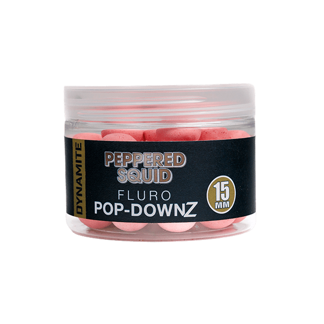 Pop Downz Dynamite Baits Peppered Squid Fluoro 15 mm - Tienda Carpfishing