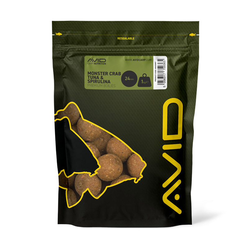 Boilies Avid Carp Premium Monster Crab Tonno e Spirulina 24 mm