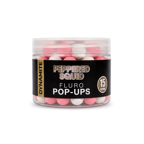 Pop Ups Dynamite Baits Peppered Squid Fluoro 15 mm - Tienda Carpfishing