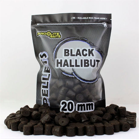 Pellets Taladrados Pro Elite Baits Black Halibut 20 mm - Tienda Carpfishing
