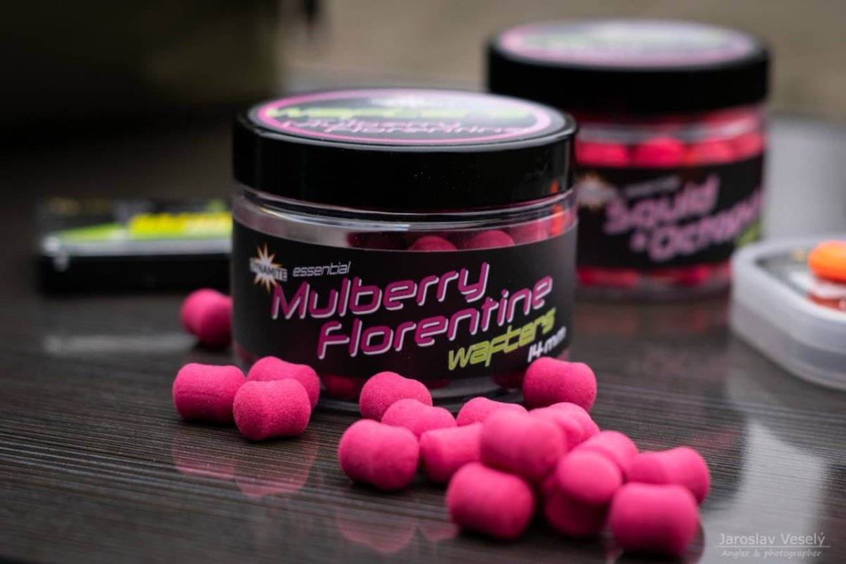 Wafters Dumbells Dynamite Baits Fluoro Mulberry Florentine 14 mm - Tienda Carpfishing